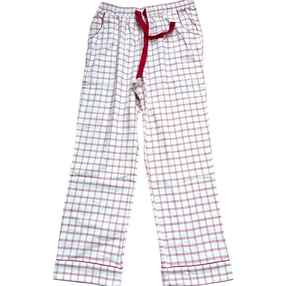 Lake Flannel Pajama Pants Red White Windowpane Check M Women's Cotton Red Piping - Picture 3 of 4